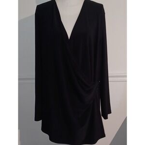 Anne Klein Womens Dress Top Wrap Look‎ Black Long Sleeve Sz 3XL NWT